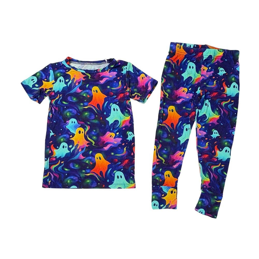 Bums & Roses Bamboo Halloween Glowin' Ghosties Blue 2pc Pajama Pant‎ Set 4T PJs